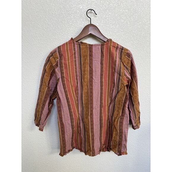 Territory Ahead womens multicolor stripe cotton button blouse Sm 3/4 sleeve boho - Picture 4 of 4